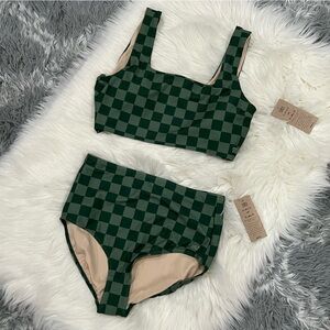 Albion Green Checkered High Waist Bikini Set M & L
